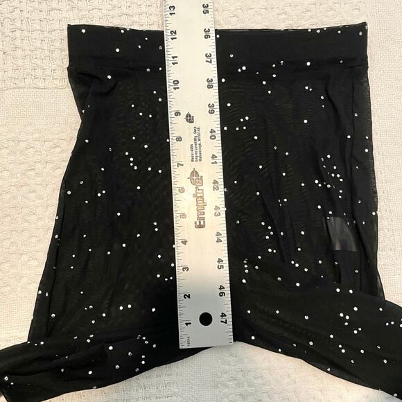 high waist small black sheer mesh studded flare leg pant club rave P2 4559 - Picture 6 of 11